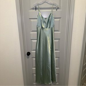 Birdy Grey Sage Green Shiny Satin “Jay” Bridesmaid Dress size XS